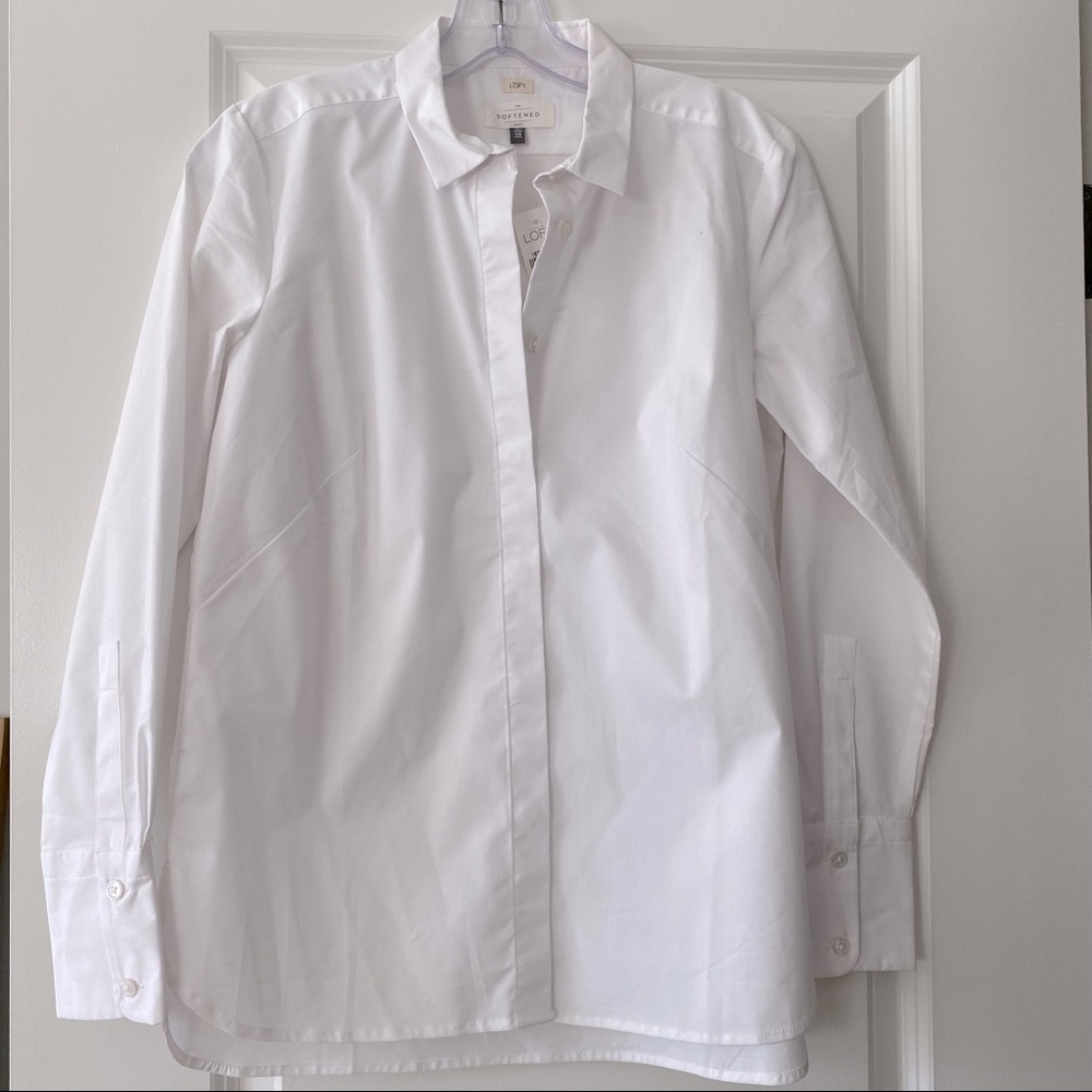LOFT Oversized White Button Down Shirt NWT Size XS